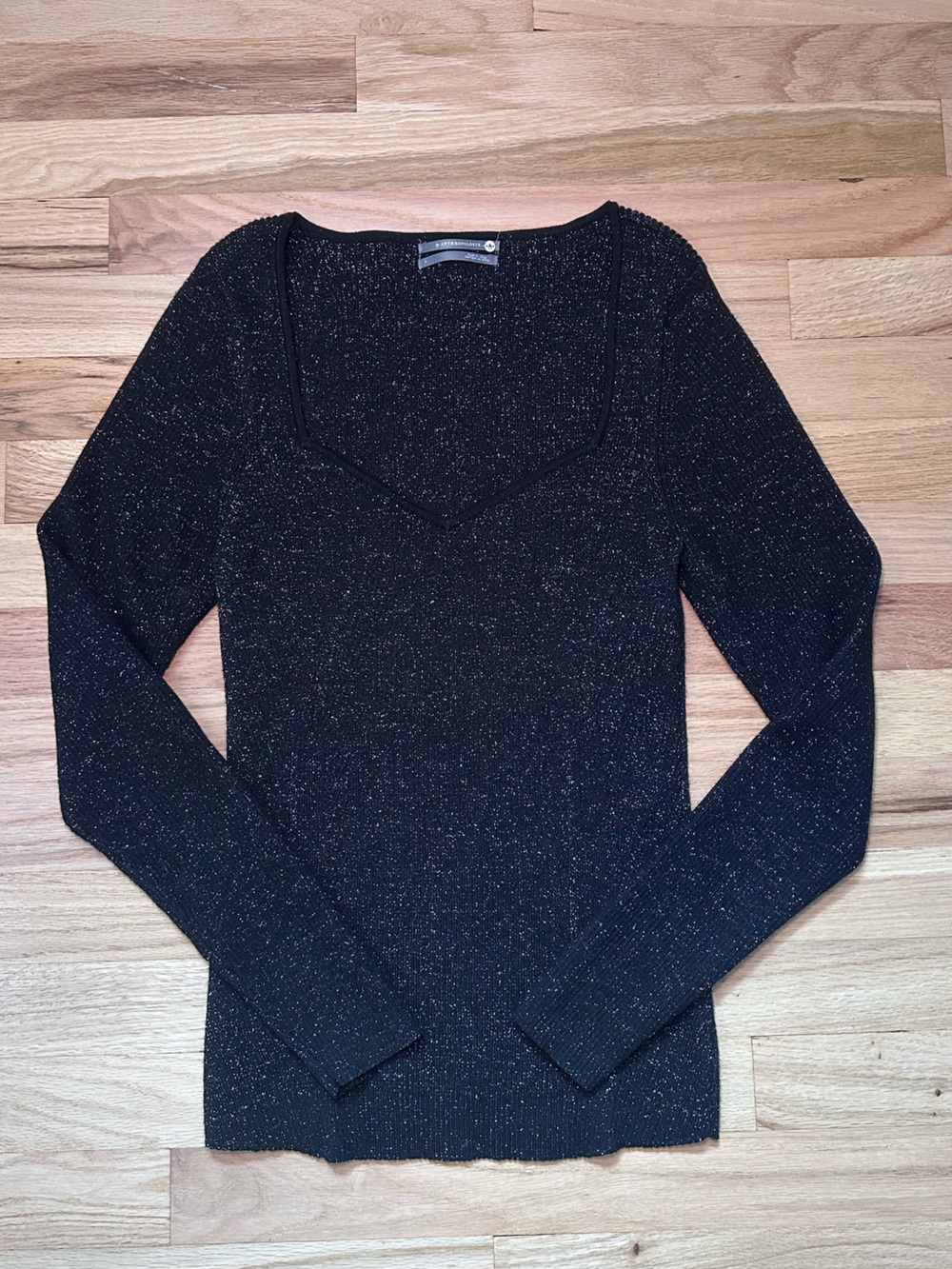 Anthropologie Black Sparkle Knit Sweetheart Neckline Going Out Top